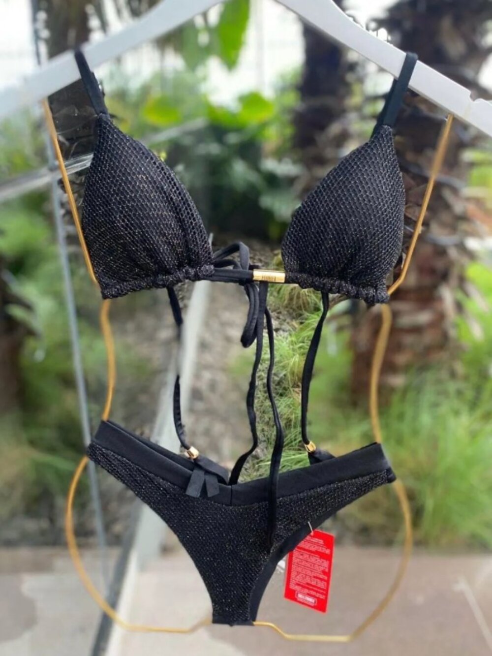 Black Gold Shimmer Brazilian Bikini Set, Bathing Suit For Women